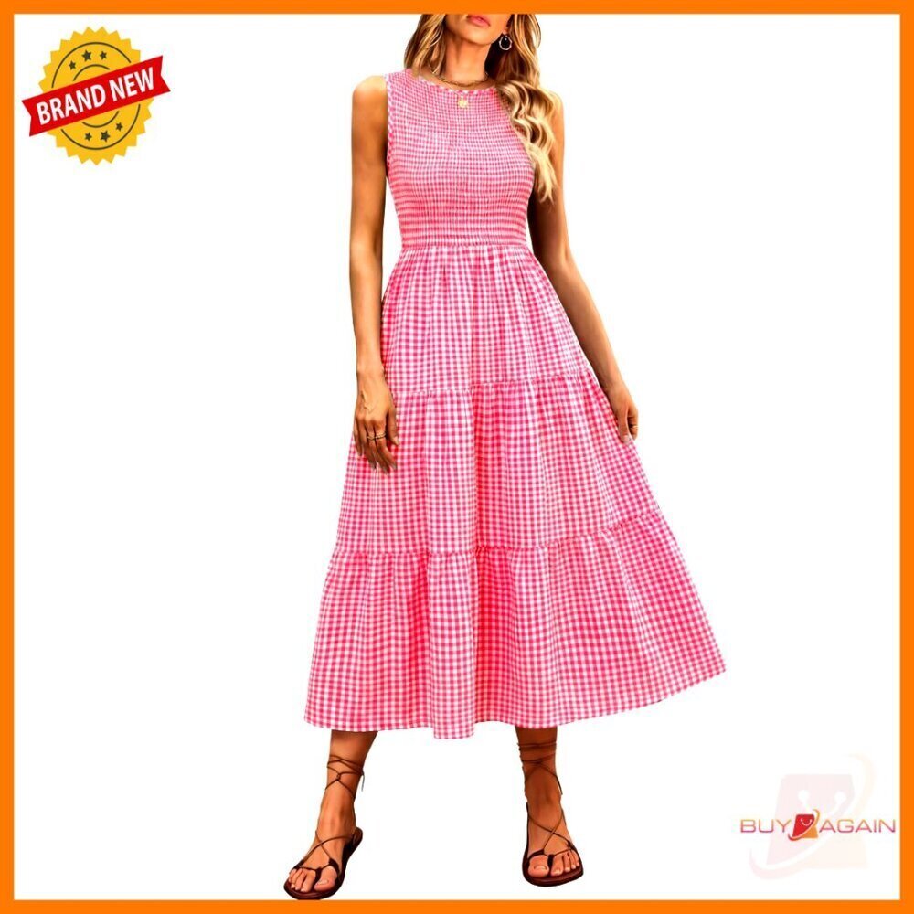 Sleeveless Maxi Dress Smocked Bodice Tiered Boho Casual Beach Sundress